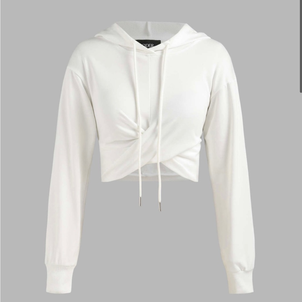 Cider M crop long sleeved terry solid twist hoodie